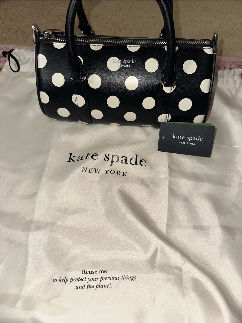 Kate Spade New york Spade Icon  heart polka Dot Barrel Bag